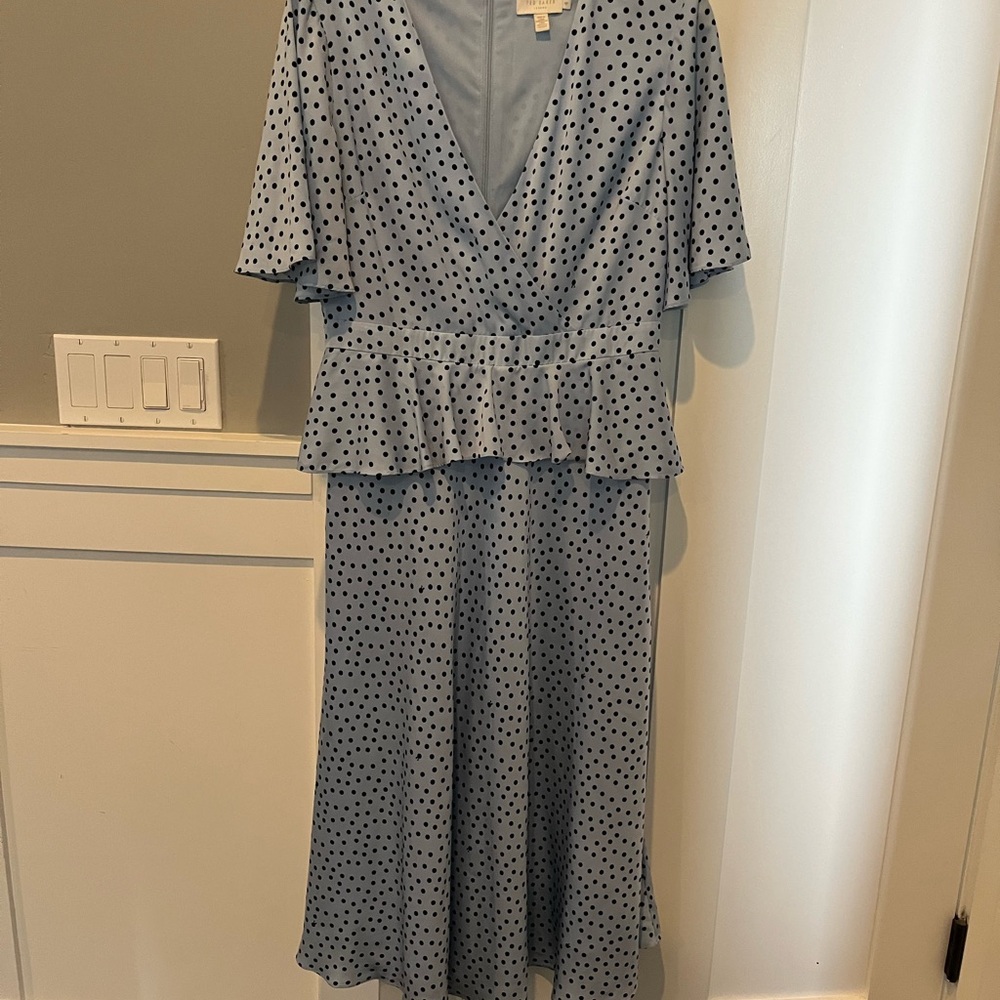 Ted Baker baby Blue and White Tiered Polka dotted dress size 4 is 8-10 US